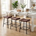 thumbnail image 3 of 25" Saddle Counter Stools Set of 3, Tufted Faux Leather Counter Height Bar Stools with Metal Legs for Kitchen Island, Dark Brown, 3 of 10