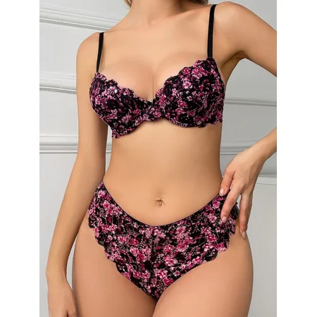

Womens Floral Print Lingerie Lace Lingerie Set Sexy Bra And Panty Set Women‘s Sexy Lingerie & Underwear