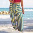 thumbnail image 2 of BLVB Womens Summer Palazzo Beach Pants Baggy Lightweight Wide Leg Pants Drawstring High Waist Boho Trousers with Pockets, 2 of 6