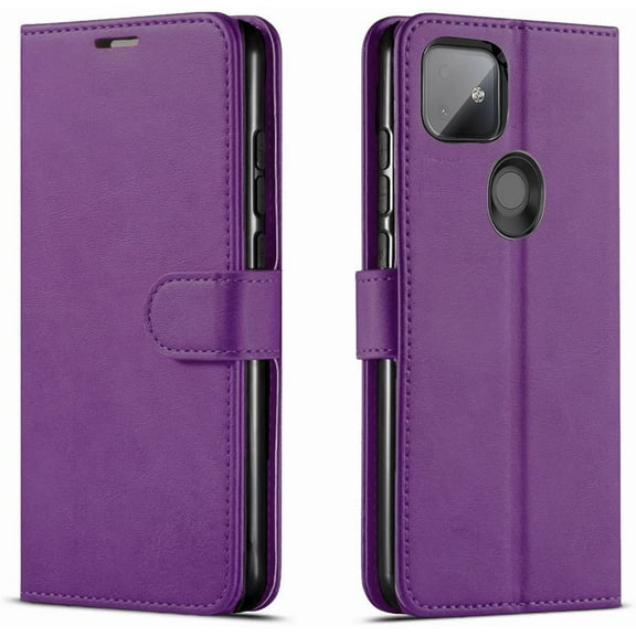 Starshop Case for Revvl 5G, T-Mobile, Glass Screen Protector, Premium Leather Wallet Pocket Credit Card Slots-Purple