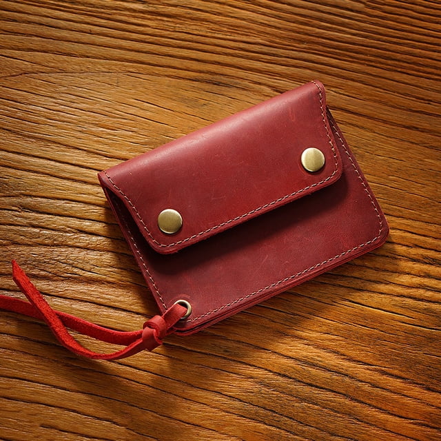 Tarjetero sencillo de piel de vaca, billetera corta de cuero hecha a mano, billetera vintage de cuero Crazy Horse con cremallera, bolsa de almacenamiento