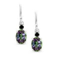 thumbnail image 2 of Gem Stone King 10K White Gold Green Mystic Topaz and Black Diamond Dangle Earrings for Women (2.73 Cttw, Gemstone Birthstone, Oval 8x6mm), 2 of 5