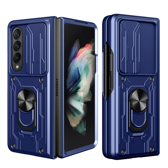 Case for Samsung Galaxy Z Fold 7 with Camera Cover & Kickstand, Sliding Lens Protection 360°Rotate Ring Hybrid Rugged Bumper Shockproof Case Cover for Samsung Galaxy Z Fold 7, Blue