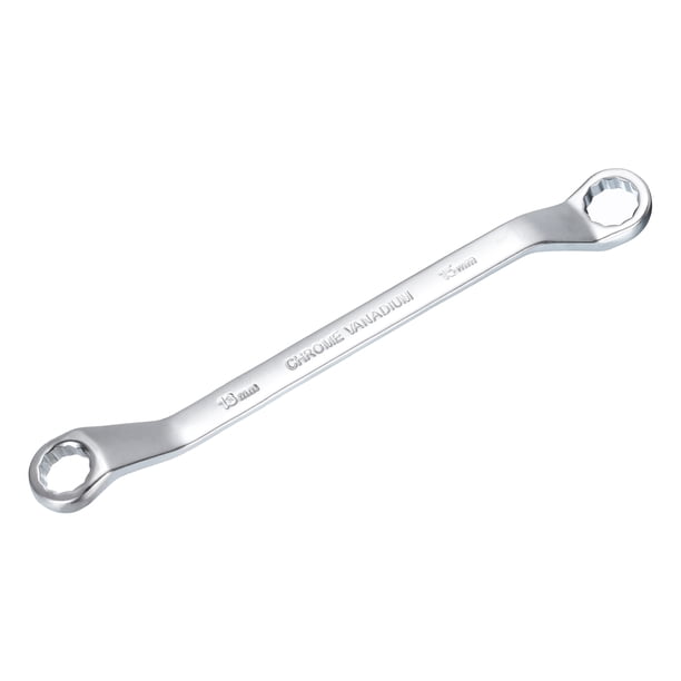 Llave de caja de extremo doble offset Uxcell 13mm x 15mm métrica de 12 puntos con acabado cromado