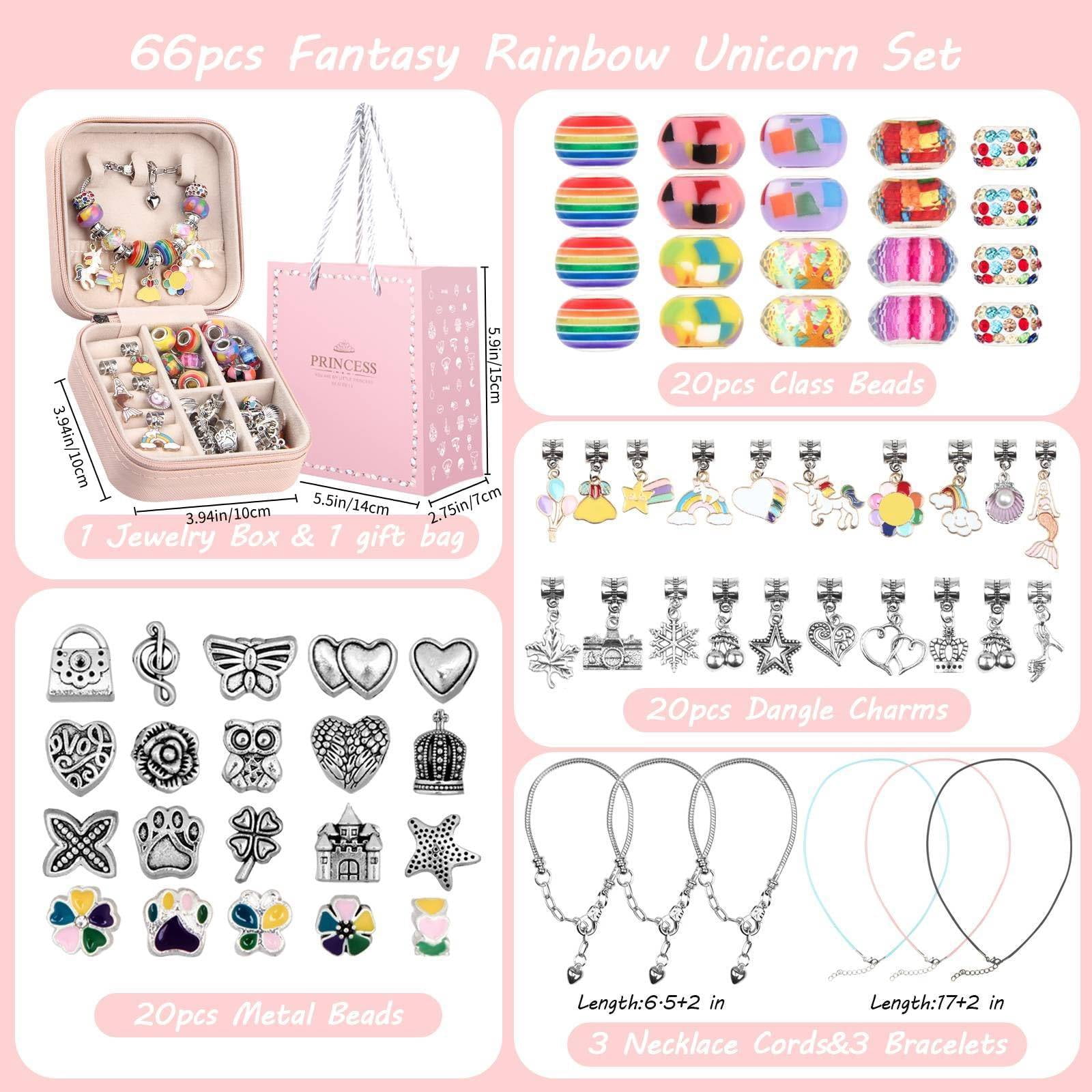 iMucci Charm Bracelet Making Kit - Girls DIY Beaded Jewelry Making Kit, Unicorn Mermaid Series Charms Gifts Set for Girls Crafts, with a Portable Bracelet Organizer Box