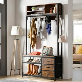 72 H Multifunctional 3 in 1 Hall Tree with Bench Shoe Storage Entryway Coat Rack Shoe Bench with 23 Hooks Hall Tree with Bench and Storage Shelf for Mudroom Bedroom Rustic Brown Walmart