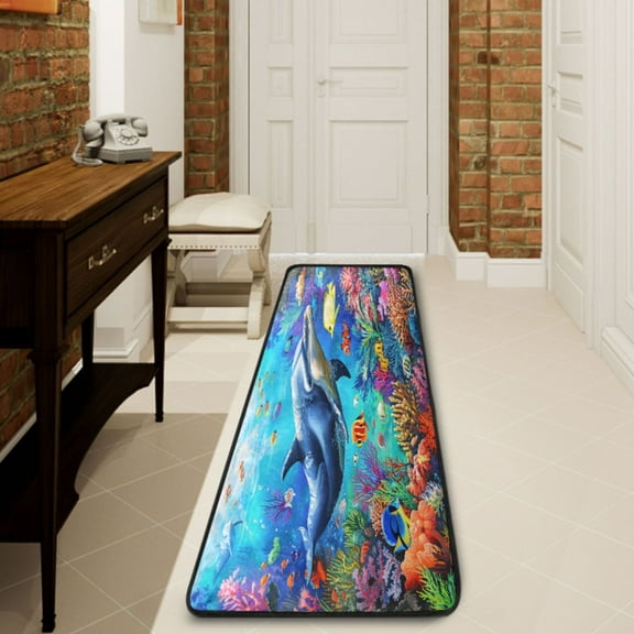 Ryvnso Dolphin in Sea Hallway Runner Rugs Floor Carpet Non Slip Entryway Mat 2' x 6'
