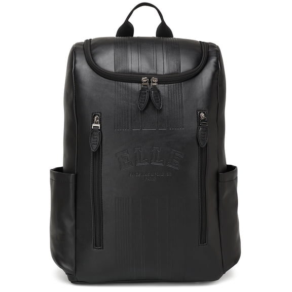 ELLE Roamer Unisex 22L Vegan Leather Backpack with Trolley Holder, Black
