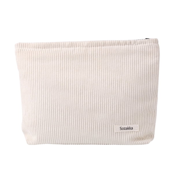 Bolsa de cosméticos de pana de color sólido Estuche de almacenamiento de viaje para mujer (Blanco)