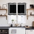 thumbnail image 2 of Black Geometric Kitchen Curtains Small Short 39 Inch Length, Country Farm Traditional Chinese Tile Grommet Top Bedroom Living Room Curtains, Light Filtering Cafe Curtain Drapes 2 Panels Set 55''x39'', 2 of 9