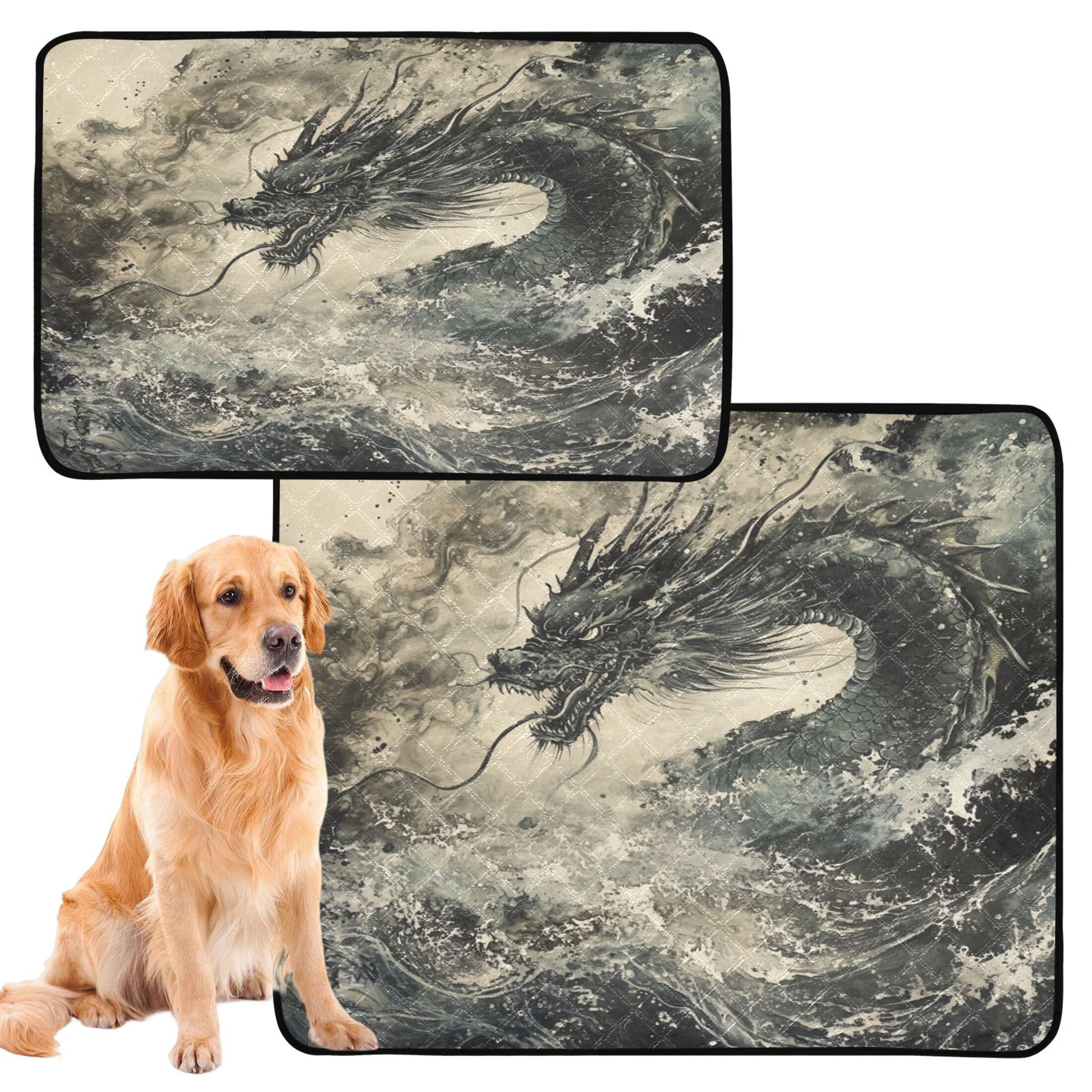 Qxltty Cyan Dragon Cat litter Pads Pet Set of 3 Diaper Mats Center Anti-leakage Layer Absorbent Soft and Comfortable