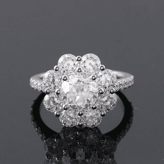 Eclet Jewels 1.9 Ct Round Cut Diamond Rings - 14K White Gold Plated Rings - Engagement Floral Halo Rings for Women's - Christmas Special Gift for Her - Bridal Diamond Jewelry - Proposal Delicate Ring