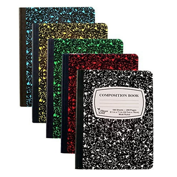 5pack composition notebook, 93/4" x 71/2", wide ruled, 100 sheet