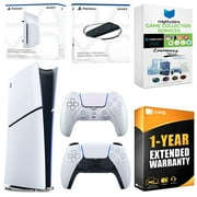 Sony PlayStation 5 Slim Digital Bundle with Disc Drive, Extra Controller, Vertical Stand, MightySkins Game Collection Services and 1 Year Extended Warranty - Chroma Pearl