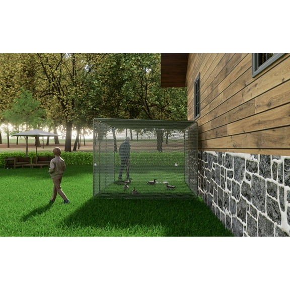 Noaman 9.8x6.5x6.5FT Chicken Coop Run Pen for Yard, Galvanized Steel & PVC-Coated Green Net, Silver Metal Poultry Cage with Lockable Door