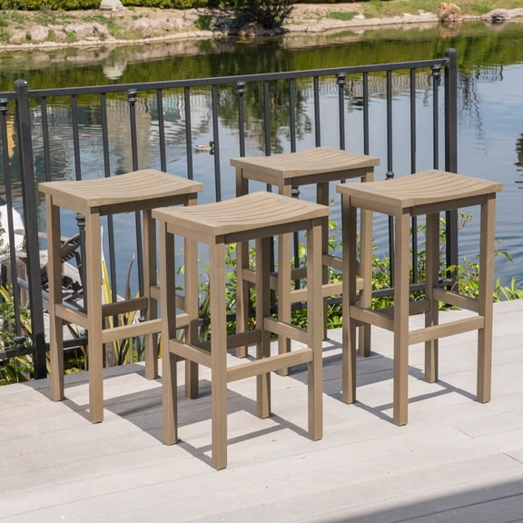 Corey Outdoor 30 Inch Finish Acacia Wood Barstools, Grey