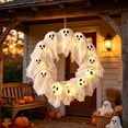 thumbnail image 3 of SUORE Halloween Ghost Wreath, 12 Warm White Ghost Garland with 15.7 inches, Light-Up Halloween Ghost Wreath Spooky Indoor & Outdoor Hanging Decoration for Front Door, Wall, Party, 3 of 8