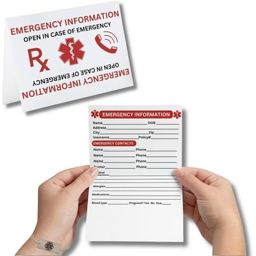 Emergency Alert Medical Information Wallet ID Cards  10 pk 2 x 3.5 Folded ICE Customizable Conditions Phone Numbers Medications List