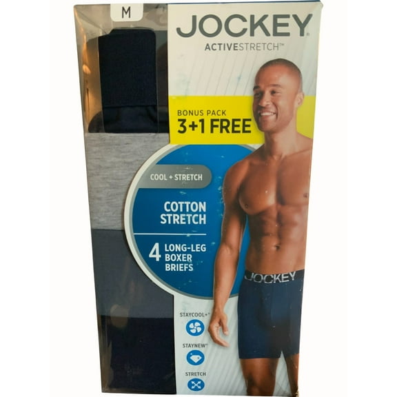 Jockey ActiveStretch Cotton Stretch Long Leg Boxer Briefs 4-Pack Mens Medium