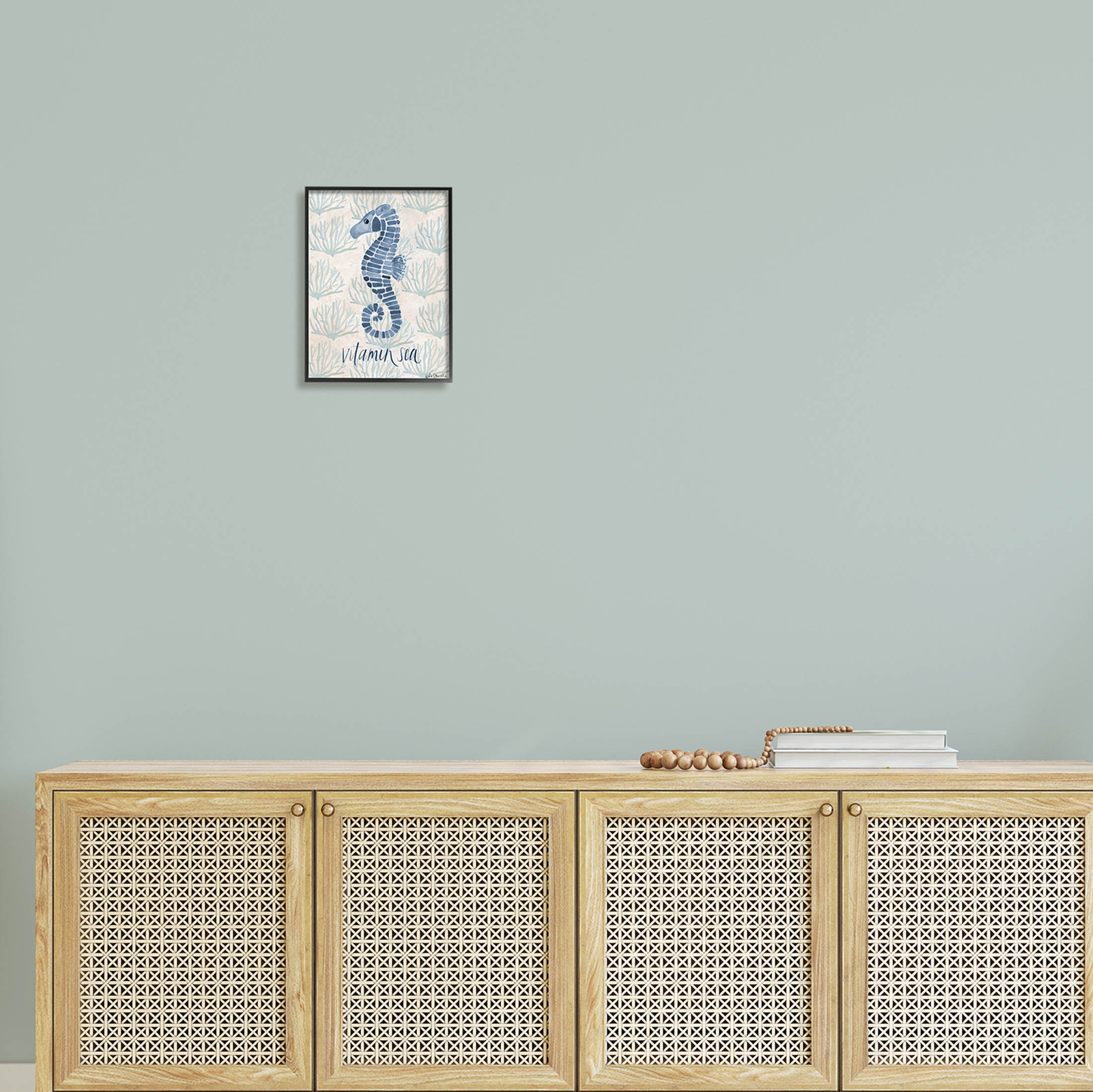 Stupell Industries Vitamin Sea Aquatic Pun Seahorse Graphic Art Black Framed Art Print Wall Art, Design by Katie Doucette