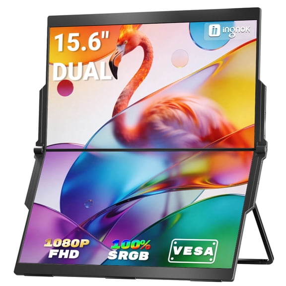 Restored Ingnok Dual Portable Monitor,15.6inch FHD 1080P Screen with USB-C mini HDMI, Foldable Screen Design,Portable Dual Monitor Compatible with Windows/Mac, Easy Setup for Work