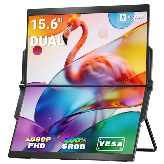 Restored Ingnok Dual Portable Monitor,15.6inch FHD 1080P Screen with USB-C mini HDMI, Foldable Screen Design,Portable Dual Monitor Compatible with Windows/Mac, Easy Setup for Work