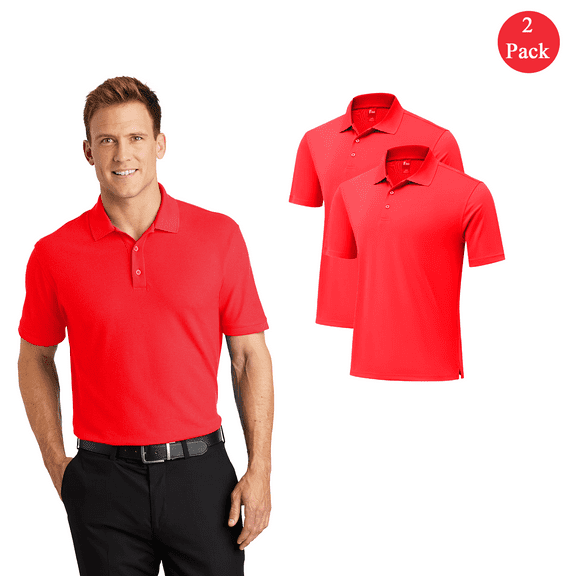 Zfeel Performance Pure Dry Fit Poly Polo for Men, Full Polyester Red Casual Shirts Pack of 2, S
