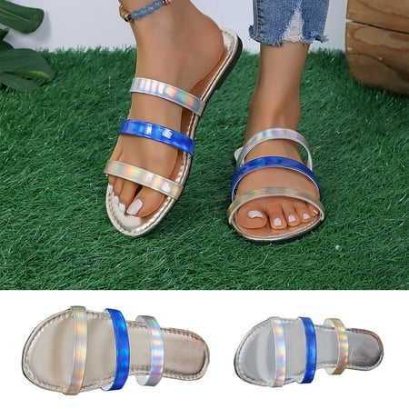 

Rebajas Shoes For Women Zapatos para mujer sandalias planas con cinta transparente suelas suaves usadas en el exterior zapatos de playa para mujer un pie