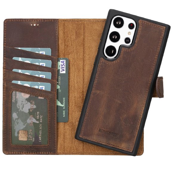 VENOULT Wallet Case for Samsung Galaxy S24 Ultra, Magnetic Detachable, Genuine Leather Luxury Flip Hard Cover, RFID Protected, Compatible with Wireless Charge and Car Mount, Handmade