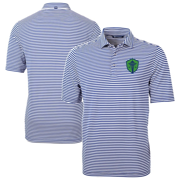 Men's-Cutter & Buck  Blue Seattle Sounders FC Big & Tall Virtue Eco Pique Stripe Recycled Polo