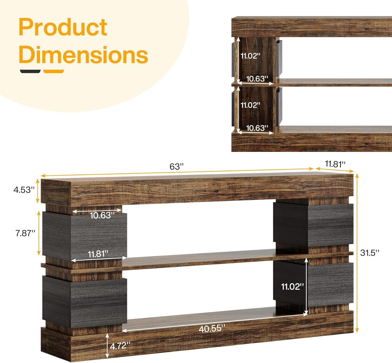 Tribesigns Console Table with Storage, 63" Wood Entryway Table, 3-Tier Farmhouse Behind Couch Table