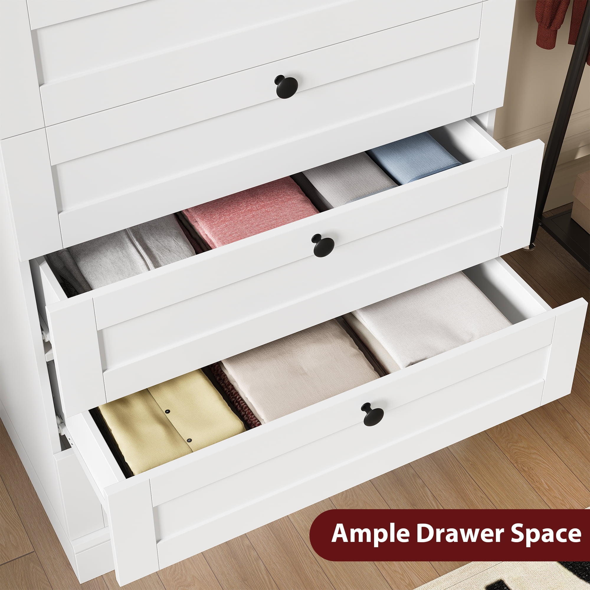 Homfa White Dresser for Bedroom with 6 Drawers, Modern Wood Dresser Chest of Drawers for Living Room, Entryway, Hallway