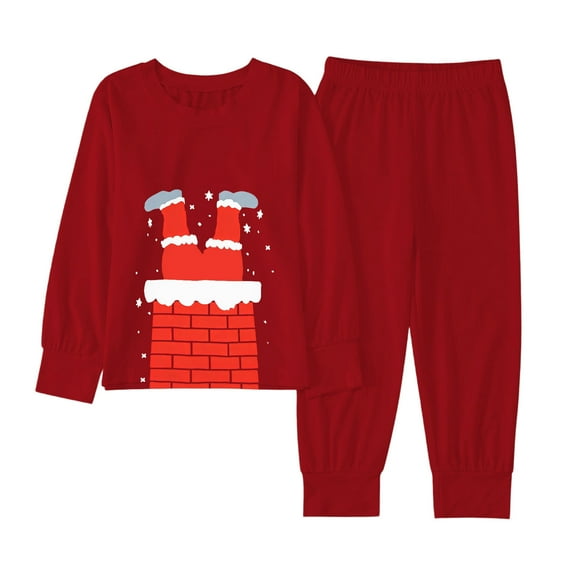 CAIVO Child Christmas Kids Outfit Sets Cozy Holiday Santa Print Girls Festive Family Cartoon Long Sleeve O-Neck Shirts Tops Pants Soft Two Piece Outfit Sets 7-8 Years