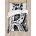 thumbnail image 1 of Letter R Duvet Cover Set Twin Size, Iron Toned Uppercase R Referring to Somebody Old School Initials Aristocratic Print, Decorative 2 Piece Bedding Set with 1 Pillow Sham, Grey, by Ambesonne, 1 of 3