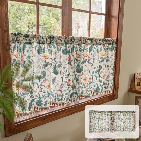 Tarmeek Blackout Kitchen Cafe Curtains Floral Print Rod Pocket Short Window Curtains Thermal Insulated Room Darkening Tier Curtains for Kitchen Bathroom 100x60cm
