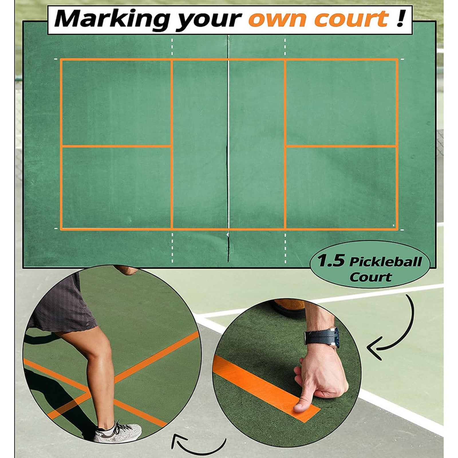 Outdoor Pickleballs Courts Tape Auto-Adhesive Pickleballs Courts Marking Tape for Sports Enthusiasts