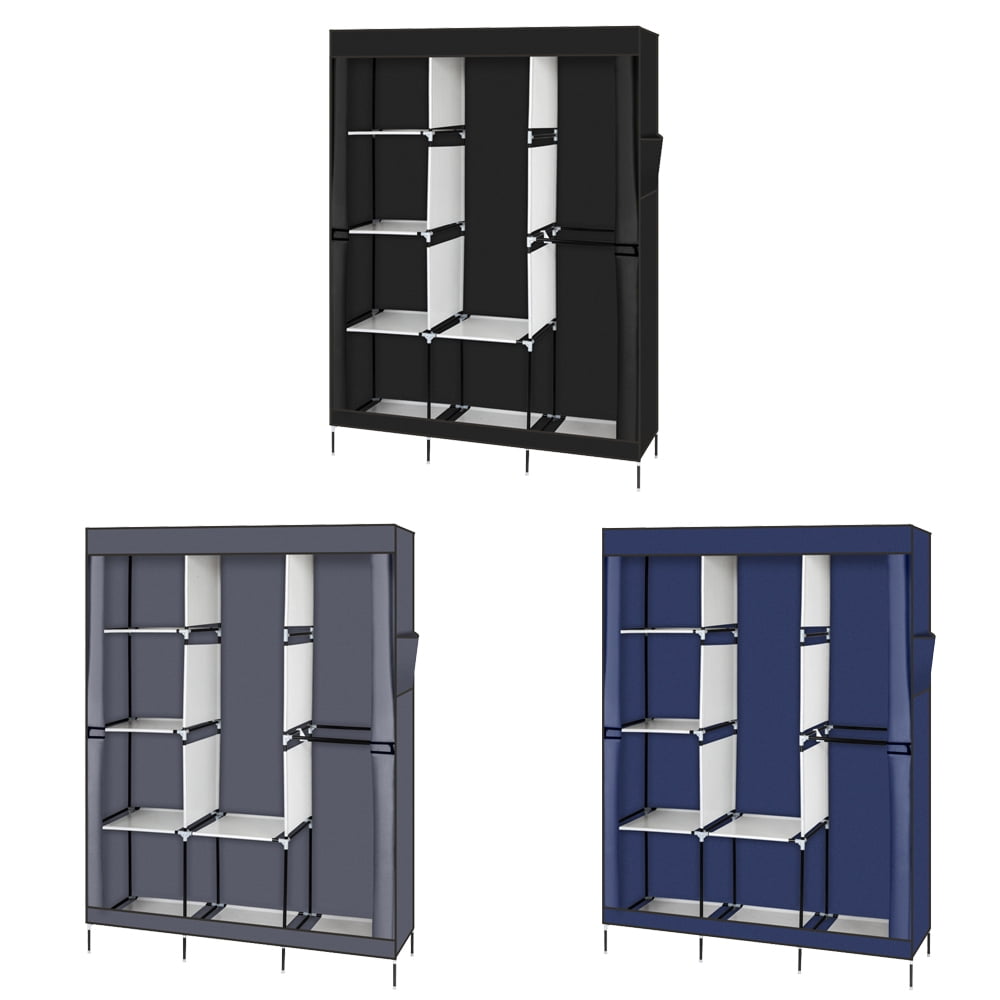 Ktaxon Portable Fabric Wardrobe with Adjustable Shelf Storage Closet with 4 Layers 8 Compartments 49*17*70 in, Gray