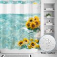 thumbnail image 3 of No Hook Shower Curtain with Built-in Rings - Country Summer Washable Waterproof Fabric Bathroom Curtains for Hotel,Rentals, 72 X 78 Inch Long , Watercolor Lake Lemon Sunflower Gold Blue, 3 of 8