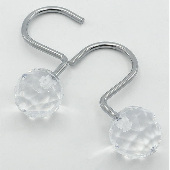 12 Piece Set - 12pcs Clear Sphere Shower Curtain Hooks Rings Rustproof
