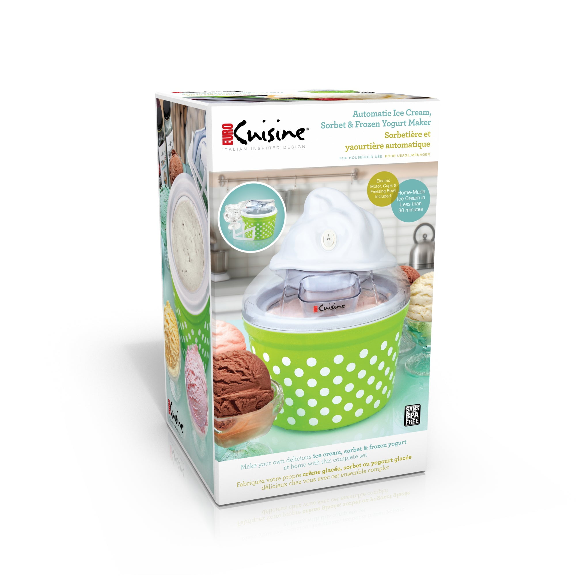 Euro Cuisine ICM26GR Automatic Ice Cream, Sorbet & Frozen Yogurt Maker With 4 Glass Ice Cream Cup