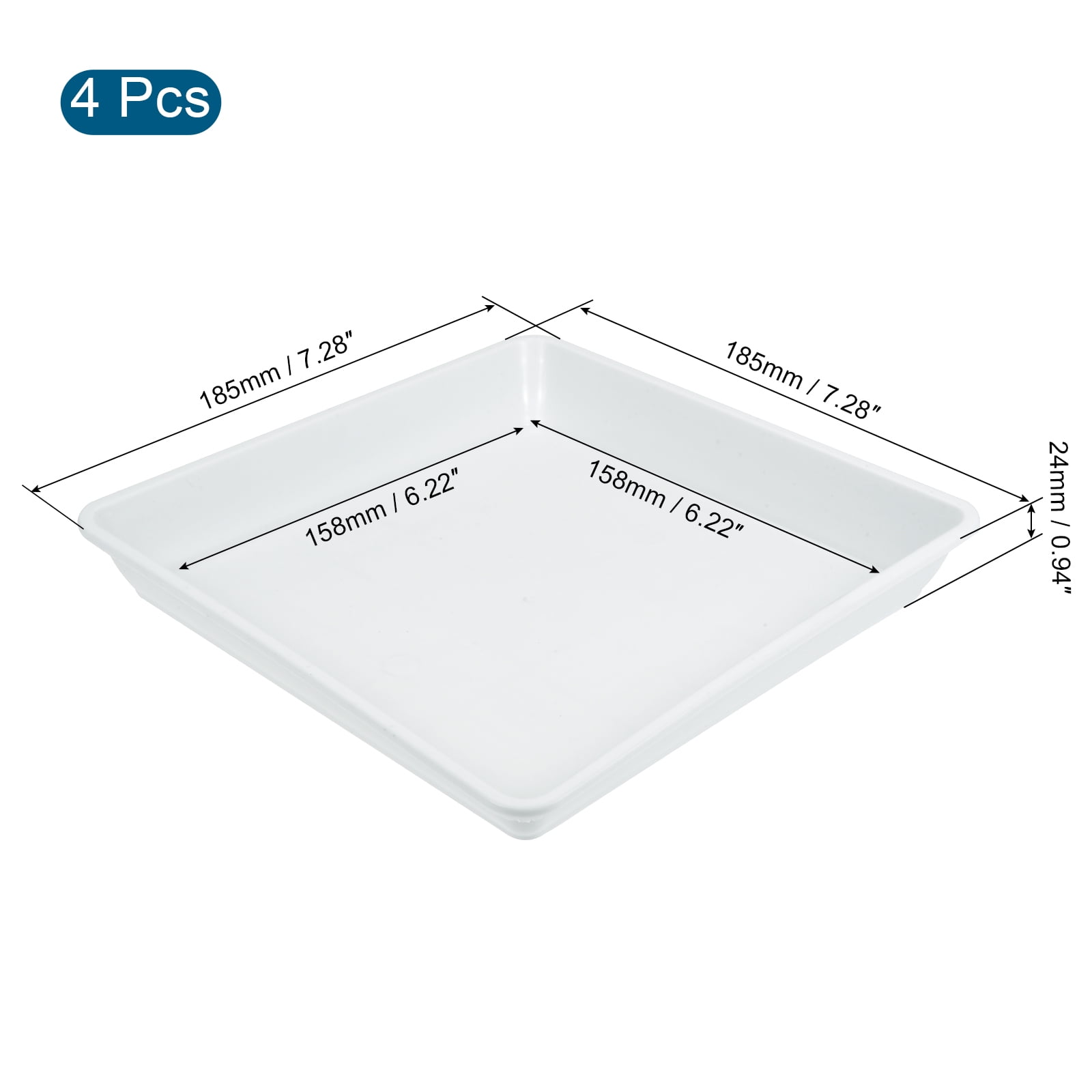 Unique Bargains Plastic Square Plant Saucer Flower Drip Tray 4pcs White 7"