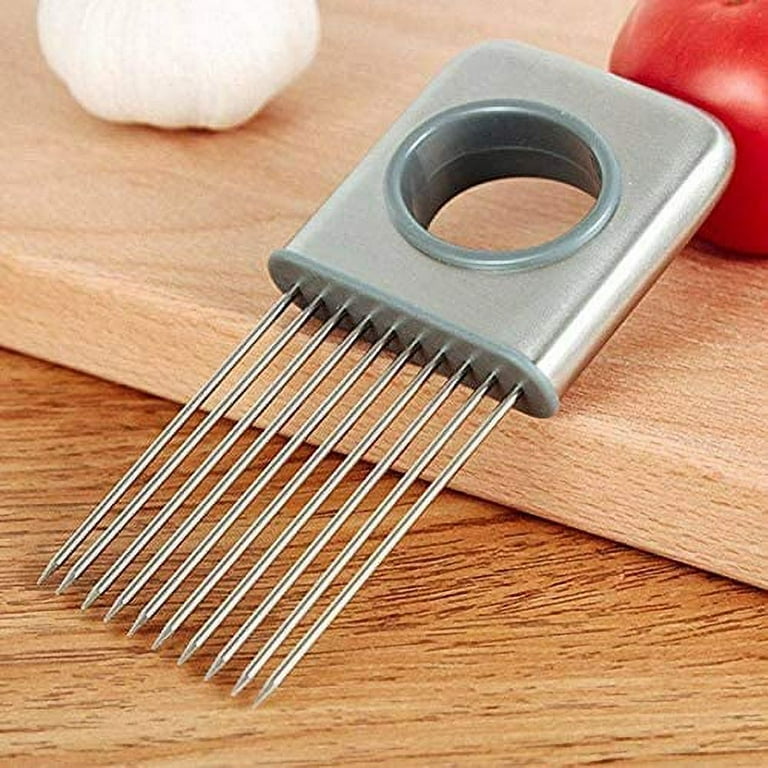 4 PC Onion Holder Slicer Vegetable Tomato Cutter Stainless Steel Kitchen Gadget