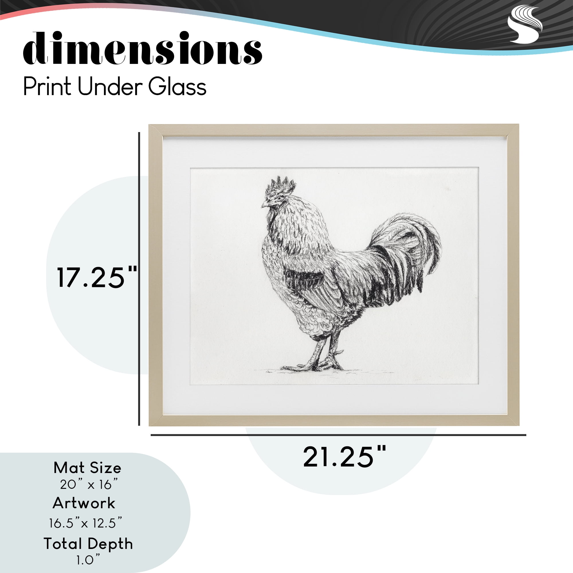 Stupell Industries Rooster in Charcoal Birch Framed Print Under Glass, design by Leah Noel Art