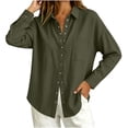 thumbnail image 6 of Yyeselk Women's Cotton Linen Snap Button Long Sleeve Shirt with Pocket Collared Relaxed Fit Lightweight Casual Tops Army Green Large, 6 of 8
