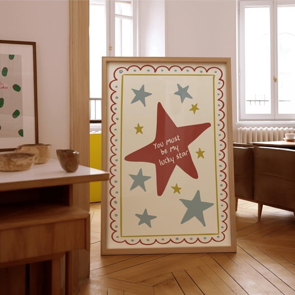 Lucky Stars Print Trendy Wall Art Apartment Decor Retro Wall Art Quirky Wall Nursery Art Cottage Core Decor Trendy Prints Preppy Art Decor For Living Room Bedroom