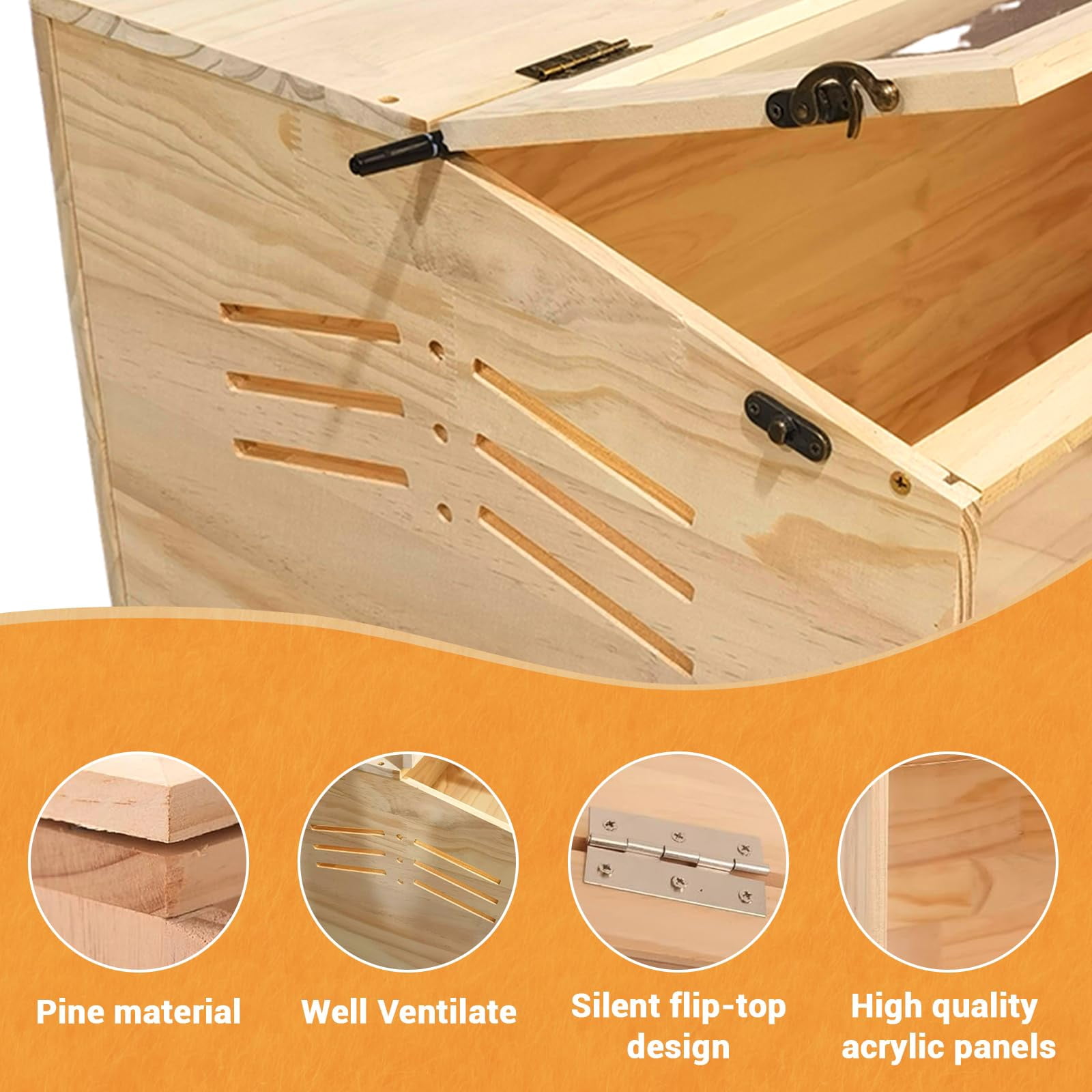 Hamster Cage, Chewproof Wooden Guinea Pig Cages, Mice and Rat Habitat with Openable Top & Transparent Acrylic Sheets