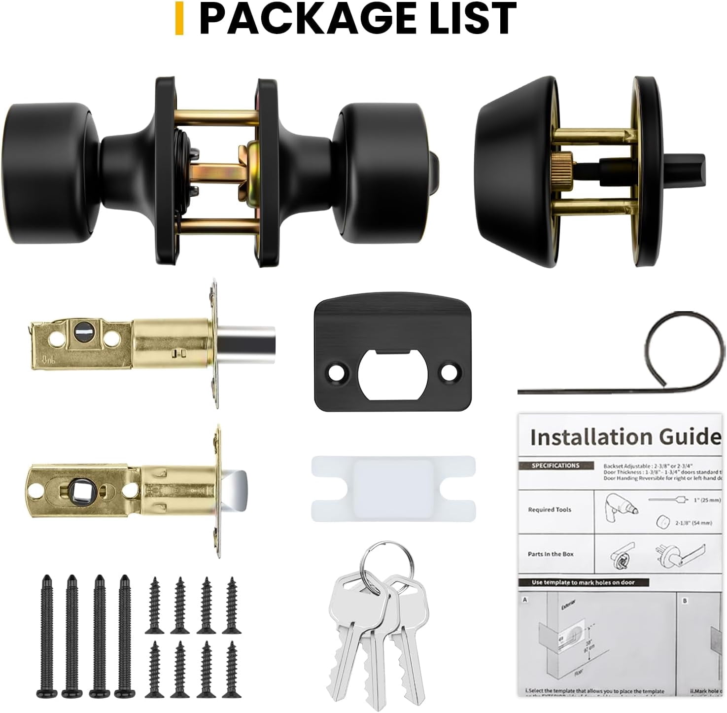 Matte Black Exterior Door Knob with Lock and Key, Keyed-Different Deadbolt Lock and Door Knob Set 3 Pack Set