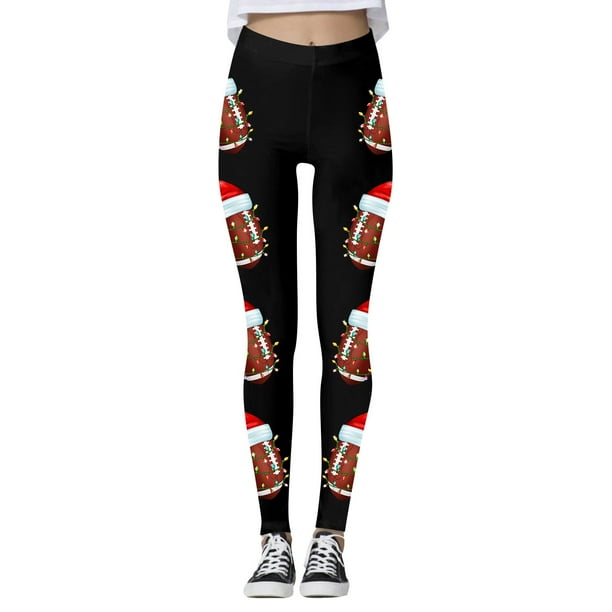 MKLEKYY Leggings de compresión deportiva para mujer con estampado navideño de fútbol, pantalones de yoga para fitness y entrenamientos.
