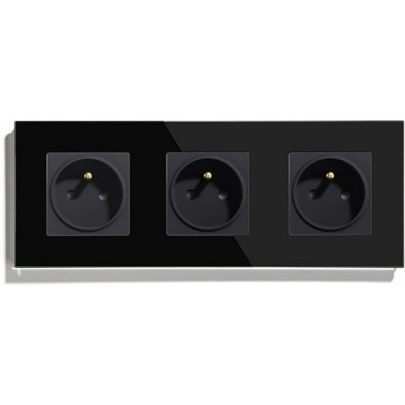Jinsinto Waterproof Wall Socket Wall Outlet 16A Triple AC Power Outlets French Standard Crystal Glass Panel New Wall Outlet Black