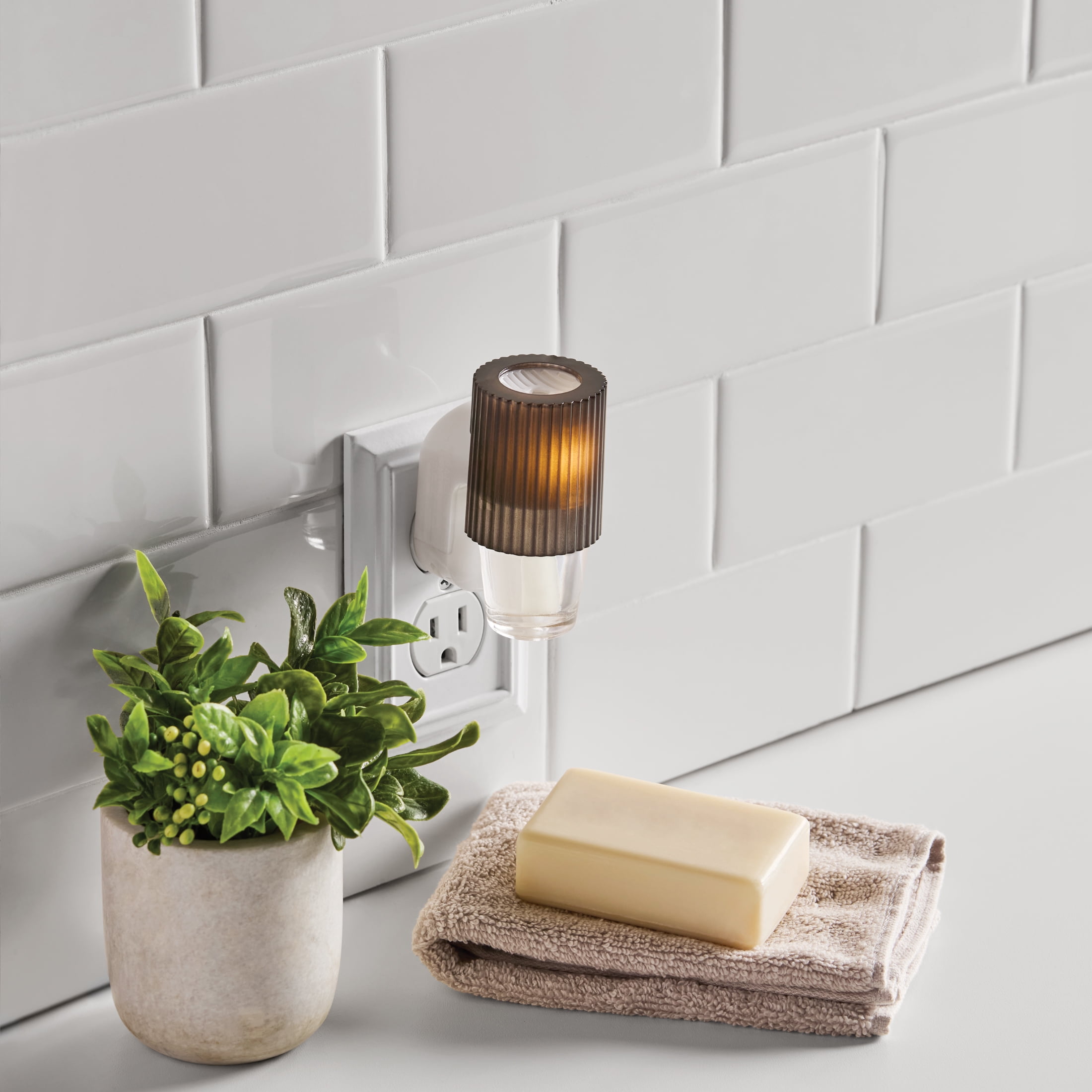 Mainstays Aroma Accents LED Fragrance Plug-in, Ribbed Texture, Traditional Wax Warmers, Greystone